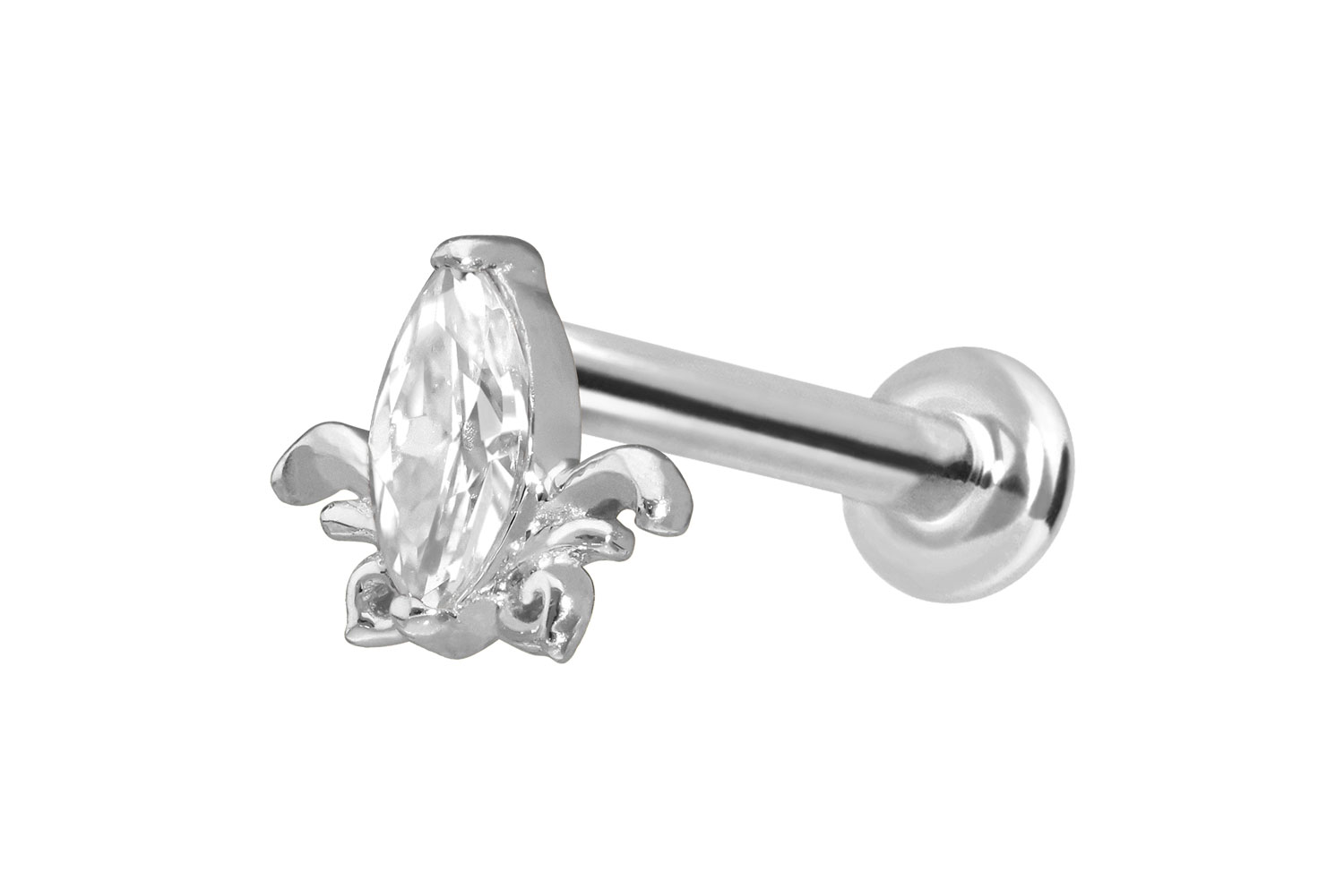 14 Karat Gold Labret Piercing mit Innengewinde MOISSANIT-LOTUSBLÜTE